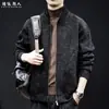 "Tejido texturizado" Estilo Retro Old Money Chaqueta con cuello alto para hombre Otoño Gris Holgada Talla Grande Sudadera con capucha Casual Ropa exterior