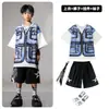 Ropa de Moda Hip-hop para Niños Traje Azul de Manga Corta con Chaleco Falso para Niños Ropa Genial de Hip-hop para Actuación de Niñas