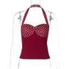 Roupas Femininas Europeias e Americanas Mais Vendidas Verão 2026 Novidades Cor Pura Blusa Decote Halter Costas Nuas Design Color-Blocking com Bolinhas Atacado para Mulheres