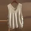 Chaleco de Punto de Cachemira en Capas con Cuello en V Otoño 2022 Chaleco para Mujer Suéter Holgado sin Mangas Versátil