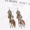 Brincos de Pena Boêmios Europeus e Americanos, Brincos de Franja Estilo Étnico Exagerado Retrô para Feriados, Acessórios de Viagem de Yunnan para Mulheres