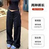 Calça de Linho Azul Marinho de Perna Larga para Mulheres, Estilo Fino de Verão, Estilo Old Money, Calça Casual de Cintura Baixa com Cordão, Calça Casual Reta Solta e Fluida