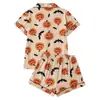 Cardigan Transfronteiriço Europeu e Americano de Seda Leite com Estampa Única Pijama Feminino, Shorts de Manga Curta, Roupa de Dormir Casual Respirável, Roupa para Relaxar