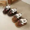 Botas de Nieve Francesas 2026 Invierno Nuevo Estilo Coreano para Niñas Suela Gruesa Cereza Lindas Botas de Algodón Zapatos Grandes de Algodón y Piel