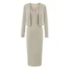 Conjunto de Cardigan de Manga Longa e Vestido Colete Estilo Desejo Puro, Novo Outono, Slim Fit, Ajustado na Cintura, Bodycon Hot Girl, Vestido Longo
