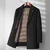 Outono e Inverno Novo Casaco Masculino de Lã de Comprimento Médio de Lã de Dupla Face Casaco Masculino com Forro Removível Corta-vento Espessado para Meia-Idade