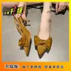 Sandálias de Salto Agulha Elegantes Mules com Bico Fino e Laço, Estilo Novo Verão 2026, Sapatos Fechados para Mulheres
