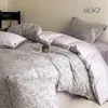 Juego de Sábanas de Algodón Puro, Cuatro Piezas, Jacquard Bordado de Alta Calidad, Adecuado para Todas las Estaciones, Funda de Edredón de 1.2m, Sábana Ajustable, Ropa de Cama, Azul
