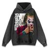 Películas europeas y americanas retro parodia impresión de grafiti 420g desgastado lavado suéter de hombre con capucha marca de moda urbana transfronteriza