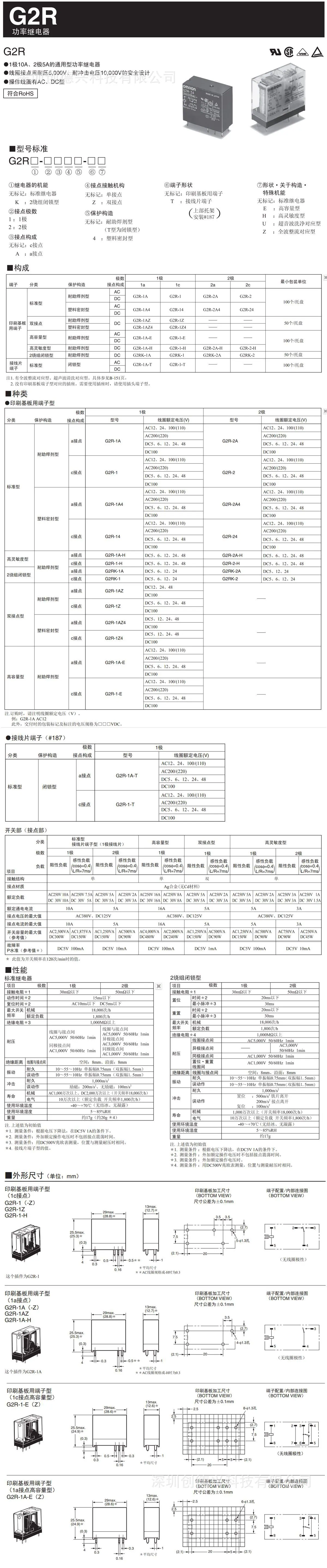 深圳创德兴批发代理销售欧姆龙继电器G2R
