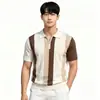 Camisa polo de rayas de colores bloqueados de manga corta para hombre, top de punto casual moderno y elegante