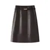 Falda de otoño e invierno de longitud media, falda corta de corte recto, falda de longitud media, falda de cuero PU, falda elegante y ajustada para mujer, falda de tubo que realza la cadera