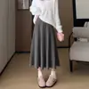 Saia Tricot Rosa Feminina Outono Inverno Engrossada Cintura Alta Linha A Doce Redutora de Idade Plissada Média Saia Pequena Evasê