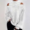 Comercio Exterior Transfronterizo Europeo y Americano Fabricante de Fuente de Amazon Suéter para Mujer Hombros Descubiertos Manga Larga Cuello Semitortuga Pulóver Holgado Otoño e Invierno