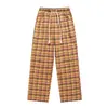 Pantalones Casuales de Cuadros de Pierna Ancha con Cordón Estilo Retro Americano Kuajing para Hombres y Mujeres, Pantalones Deportivos Originales Nuevos de Cuadros de Otoño