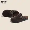 Birkenstock de Pelúcia com Solado Grosso Feminino 2026 Outono/Inverno Novos Sapatos de Algodão Sapatos Birkenstock Cinza Sapatos Fechados Meio Abertos Chinelos Sapatos Quentes Peludos