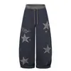 Pantalones de Pierna Ancha Corte Tijera con Parche de Pentagrama y Estampado de Leopardo Estilo High Street para Hombre Diseño Moderno Pantalones Largos Sueltos Curvos