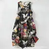 Vestido Casual de Algodón Puro con Estampado Digital Nuevo Transfronterizo, Cuello Redondo, Sin Mangas, Largo Medio, para Mujer, Verano en la Playa