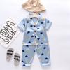 BE10 Mufu Rui 2023 Ano Novo Infantil Roupa de Casa Manga Curta Calça Borda Branca Coração Moda Casual Pijama