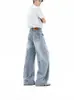 Jeans de perna larga curvo azul claro lavado para homens e mulheres, estilo de rua americano de outono, solto, com caimento, calças casuais retas