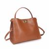 Bolso Cubo para Mujer Europeo y Americano Bolso de Hombro Portátil de Cuero Suave de Alta Gama Bolso Tote para Mujer de Cuero Curtido Vegetal de Gran Capacidad Retro