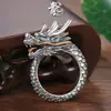 Anillo Panlong Colorido Marca de Moda para Hombre Ruffian Guapo Sentido de Alto Nivel Dominante Método Antiguo Anillo Único Ajustable Anillo de Dieta Zodiaco Dragón