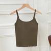 Básico elástico de algodão com fio curto base interna camisola top com almofada no peito desgaste exterior das mulheres apertada beleza de volta