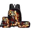 Mochila Estampada de Tigre para Aluno do Ensino Fundamental Conjunto de Três Peças Mochila Estampada DIY Bolsa de Ombro Estojo