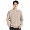 Camisa Polo de Malha com Gola Lapela em Sarja Estilo Old Money Masculina Suéter com Toque de Luxo Masculino Top Casual de Manga Longa Masculino Outono Inverno