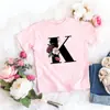 Camiseta rosa niña letra flor linda estilo ins dulce top manga corta creativa verano 2022 transfronterizo