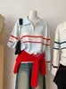 Suéter de malha com gola polo listrada color block estilo coreano, com zíper, nova moda outono e inverno, versátil, pronto para envio, suéter personalizado