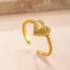 Joias de Aço Titânio Mais Vendidas no Exterior, Anel Aberto Moderno Estilo Ins Banhado a Ouro 18K, Fabricante de Anel de Aço Inoxidável em Forma de Coração Fundido