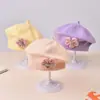 Touca de Bebê Outono e Inverno Feminina Bebê Flor Fofa Boina Chapéu de Lã Infantil Meninas Chapéu de Painter Tricotado Moderno