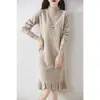 Vestido de Tricô de Lã Pura Feminino Outono e Inverno Comprimento Médio Combinando com Casaco Suéter Pequeno Saia Base Cauda de Peixe
