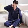 Pijama wholesale transfronterizo para hombre, otoño, algodón, manga larga, pantalones, casual, coreano, solapa, cárdigan, traje de ropa para el hogar negro