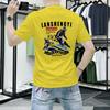 Lan Sheng Yi Camiseta de Manga Curta Masculina Gola Redonda 2025 Nova Tendência de Verão Marca Roupas Masculinas Casual Versátil Estampada Camiseta de Meia Manga