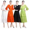 Vestido de mujer de alta gama transfronterizo, nuevo vestido largo retro francés de ganchillo calado entallado a la cintura con mangas acampanadas y falda completa