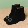 2026 Botines Gruesos de Invierno para Mujer, Moda Peluda de Punta Cuadrada con Pedrería, Botas Martin Profesionales de Tacón Grueso para Mujer