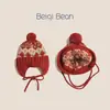 Chapéu Infantil Estilo Fair Isle Outono e Inverno Chapéu de Lã Tricotado Quente para Homens e Mulheres Bebê Vermelho Acolchoado Proteção para Orelhas Chapéu Lei Feng