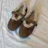Sapatos de algodão Mary Janes sapatilhas femininas de sola reta moda inverno forrados com pelúcia marrom couro macio sapatos de pele feminina tira única quentes