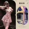 Lencería sexy con tirantes, de malla, diseño de mariposa estampado, tentación de encaje de deseo puro, camisón transparente