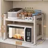 Prateleira de 2 Níveis para Micro-ondas Rack de Armazenamento Organizador de Temperos para Bancada de Cozinha Multifuncional Suporte Doméstico para Panela de Arroz Forno