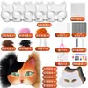 Kit de Máscara Facial de Gato DIY Transfronteiriço Inclui Máscara de Gato em Branco, Tecido de Pelúcia Sintética, Pincel, Folha de Malha Plástica