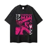 Camiseta de manga corta estampada, lavada y desgastada, estilo anime japonés, retro, oversized, hombros caídos, corte holgado, top de moda, para exportación
