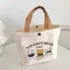 Bolsa de lona portátil para oficinistas, nueva bolsa de mano linda con estampado de oso, bolso de mano pequeño portátil, lonchera