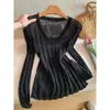 Suéter de Punto Suave Estilo Coreano para Mujer, Nuevo Modelo de Primavera, Manga Larga, Versátil, Adelgazante, Adecuado para Figuras Pequeñas, Top para Llevar Debajo