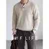 Suéter de punto de manga larga con cuello en V tipo Henry para hombre, estilo old money, de negocios, color liso, capa base, primavera y otoño, venta al por mayor de fábrica transfronteriza