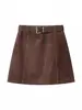 Falda Femenina Estilo Melard Vintage, Nuevo Modelo Otoño e Invierno, Petite Cintura Alta Adelgazante Línea A Falda Corta Color Café A8053