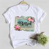 Flores hortícolas patrón de personalidad cuello redondo estampado camiseta blanca manga corta para mujer comercio exterior transfronterizo wish/ebay Amazon