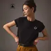 Nuevo Estilo Transfronterizo Europeo y Americano Camiseta Casual de Algodón Puro para Mujer con Estampado de Carita Sonriente Moderna de Manga Corta con Cuello Redondo Top Sencillo